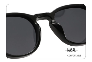 Macro view of seamless nose pads on black round frame sunglasses for comfortable fit