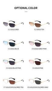 Detailed view of eight color options for stylish rimless rectangular metal sunglasses