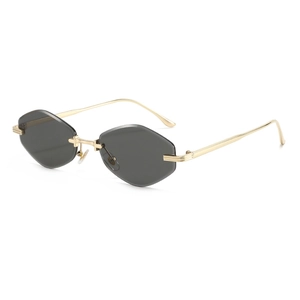 Rimless Geometric Hexagon Sunglasses Metal Frame UV400 Protection Fashion Trendy Polygon Cut Lenses Eyewear For Women