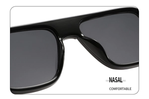 Close-up of integrated nose pads on black aviator sunglasses for enhanced comfort