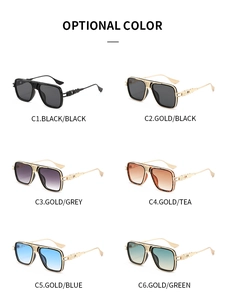 Detailed grid of six aviator sunglasses featuring engraved metal frames and gradient lenses