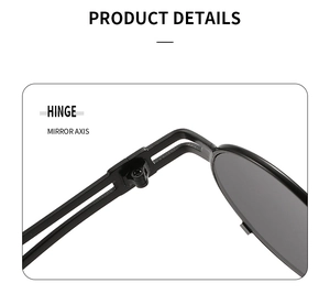 Detailed close-up of the reinforced metal hinge structure on retro round sunglasses