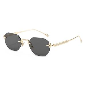 Lunettes De Soleil Octogonales Sans Monture Cadre Métallique Lentille PC Polygonale Protection UV400 Vintage Unisexe