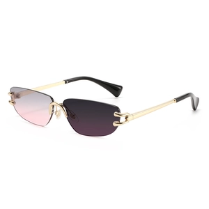 Rimless gradient sunglasses with gold C-shape metal hardware and slim temples