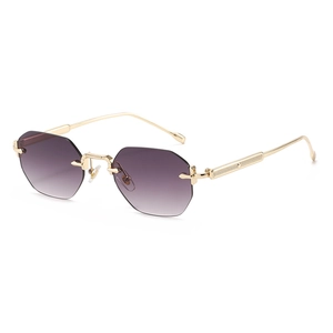 Lunettes de soleil octogonales sans monture à verres dégradés violets et monture dorée