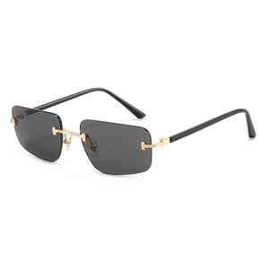 Rimless Rectangle Sunglasses Metal Frame UV400 Protection Fashion Gradient Lens Retro Hinge Eyewear For Men Women