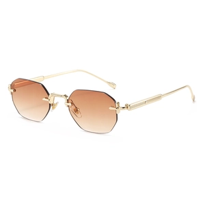 Lunettes de soleil octogonales sans monture avec verres dégradés marron et cadre doré
