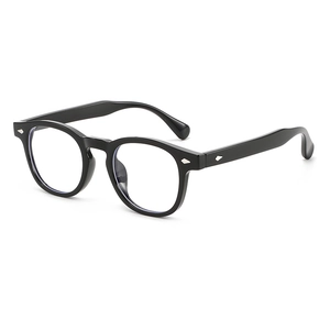 Retro round black frame sunglasses with silver rivets and clear lenses for men