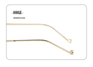 Detail of golden metal eyewear temples with anti-slip ring ear hook design for stability