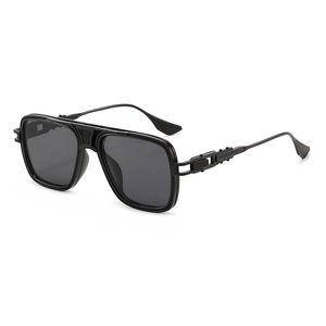 Fashionable oversized square black sunglasses with mechanical hollow temple design