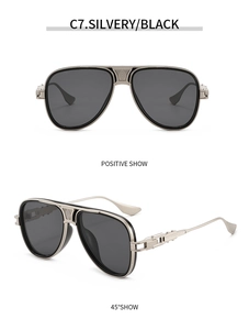 Detailansicht des silbernen Aviator-Metallrahmens mit strukturiertem Doppelsteg-Design
