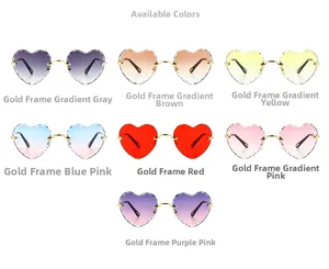 Selection of rimless heart sunglasses with gradient lenses and golden metal temples