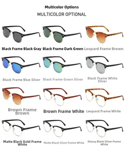 Macro shot of 12 classic semi-rimless sunglasses in various colors and lens finishes