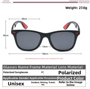 Detailed view of polarized sunglasses frame dimensions showing width and height specs