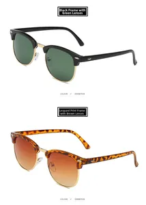 Classic half-frame retro sunglasses with black and tortoise shells with gold metal details