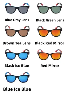 Detailed grid showing polarized sports sunglasses in matte black and mirrored lens options