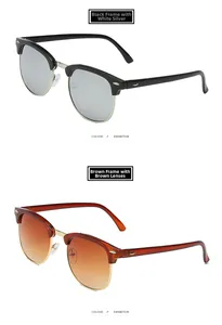 Detail of semi-rimless sunglasses in black with silver lenses and amber tea finishes