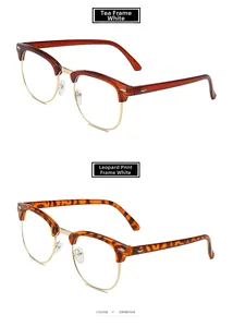Detailed view of retro semi-rimless tea and leopard print sunglasses with gold metal frame