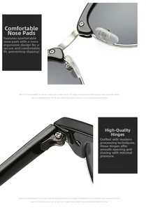 Detail of soft silicone nose pads and sturdy metal hinges on half-frame sunglasses