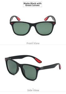 Polarized sports sunglasses in matte black frame with dark green lenses and red accents