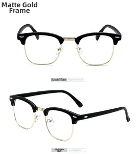 Detailed front and 45-degree angle views of vintage matte black semi-rimless frames
