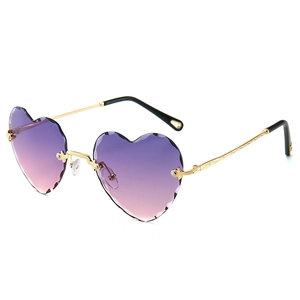 Heart Shaped Rimless Sunglasses For Women Metal Frame Gradient Lens Scalloped Edge UV400 Retro Trendy Eyewear