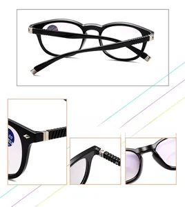 Detail of bifocal reading glasses with wavy non-slip temples and silver metal hinges