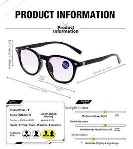 Detailed technical specifications and dimensions of blue light blocking reading glasses