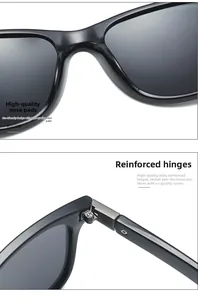 Macro shot of integrated nose pads and reinforced alloy hinges on black sunglasses