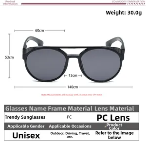 Detailed size specifications for retro round oversized punk sunglasses with PC frame