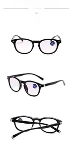 Detailed view of black frame bifocal reading glasses with anti-blue light +4.00 lenses