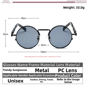 Detailed specs of retro punk metal sunglasses weighing 33g for outdoor activities
