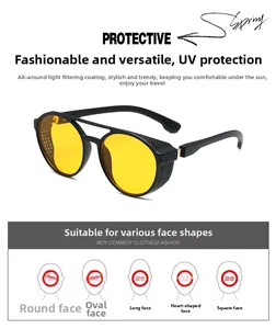 Retro steampunk sunglasses detail featuring yellow lenses and side mesh shields