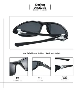 Détail de lunettes de sport polarisées avec plaquettes de nez, charnières et branches