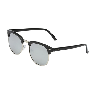 Classic semi-rimless Clubmaster sunglasses with silver mirrored lenses and retro rivets