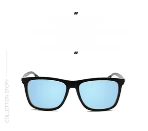 Classic Wellington style polarized sunglasses with clear blue lenses and black acetate frames