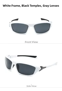 Détail des lunettes de soleil de sport polarisées avec monture blanche pour vélo