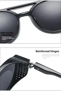 Detail of vintage steampunk sunglasses with reinforced metal hinges and nose pads