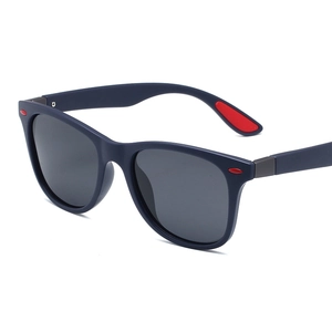 Polarized sports sunglasses with navy blue matte frame and red contrast detailing