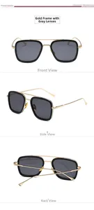 Detailed views of gold metal polarized sunglasses with gray lenses from three angles