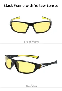 Détails des lunettes de sport polarisantes de vision nocturne avec monture noire et branches jaunes
