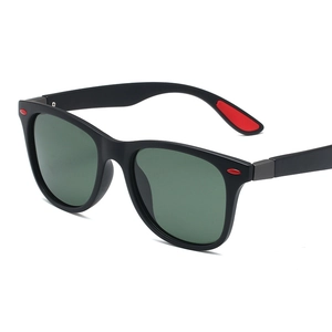 Polarized sports sunglasses with matte black frames and red accents for outdoor activities