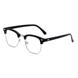 Classic semi-rimless retro eyeglasses in black and silver metal frame with clear lenses