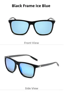 Polarized sunglasses with black frame, gunmetal legs and ice blue mirrored lenses detail