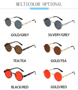 Steampunk round sunglasses with metal frames in six multiple color combinations