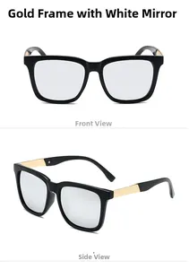 Polarized sunglasses with black frames, gold temples and silver mirrored lenses