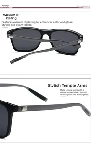 Detail of polarized sunglasses showing vacuum IP plating on metal temples and hinges