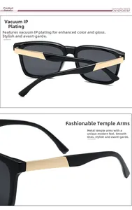 Detail of polarized sunglasses showing IP vacuum plating on metallic gold temples