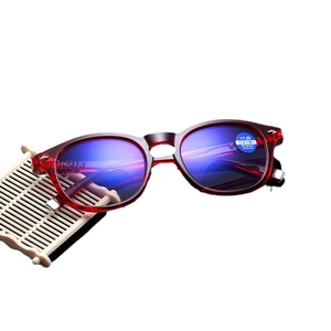 Elegant red frame anti-blue light bifocal reading glasses with +1.00 power lenses
