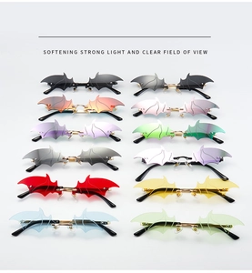 Matrix display of 12 colorful bat wing rimless sunglasses in a clean grid layout